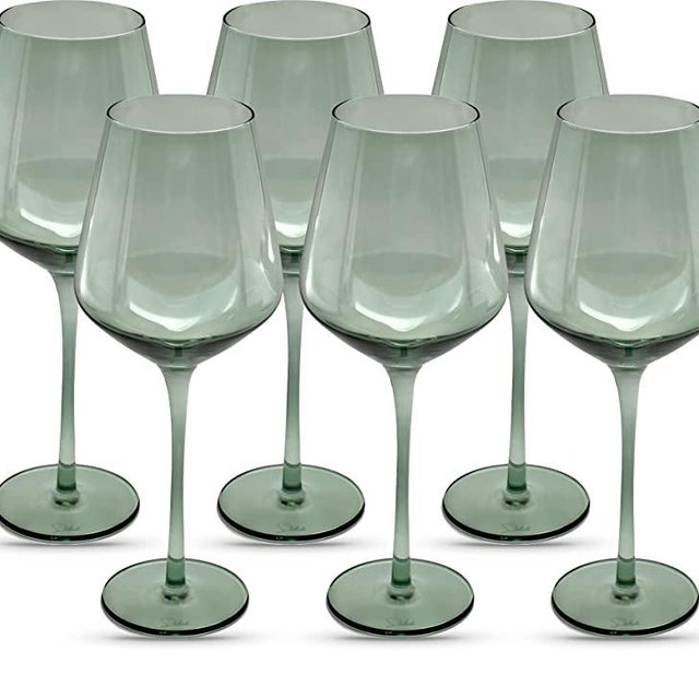 Saludi Light Blue Sea Wine Glasses, 16.5oz (Set of 6) Stemmed Single Color Glass - Great for All Wine Types and Occasions - Luxury, Durable, Hand-Blown
