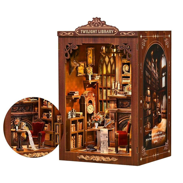 Soothee DIY Book Nook Kit with LED Lights - 3D Puzzles for Adults & Teens, Miniatures and Model Building Kits for Bookshelf Decor, Relaxing Craft & Unique Gift for Craft Lovers (Twilight Library)