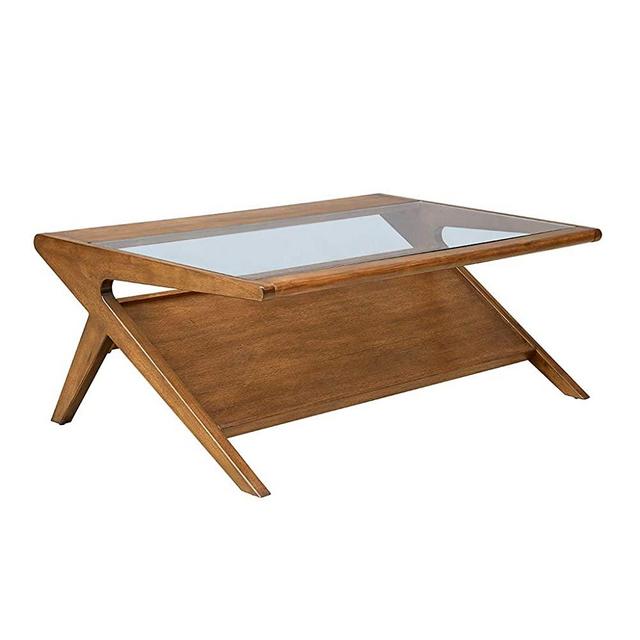 Ink+Ivy Rocket Coffee Table - Solid Wood, Glass Tempered Tabletop with Lower Magazine Display Shelf Industrial Vintage Style Accent Living Room Furniture