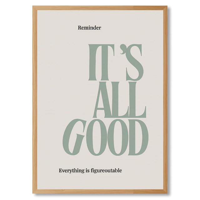 Framed Inspirational Wall Art It's All Good Empowerment Poster Sage Green Motivational Quote Canvas Painting Print Minimalist Spiritual Positive Cool Picture for Bedroom Home Decor 16x24inch