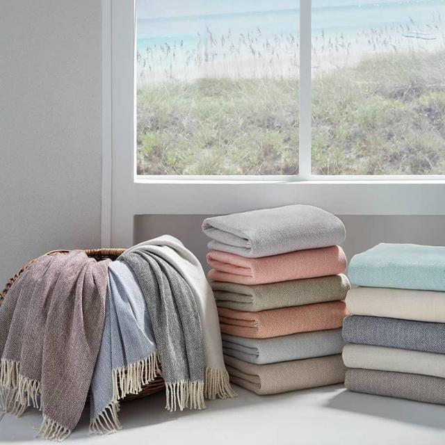 SferraBrushed Cotton Herringbone-Weave Throw