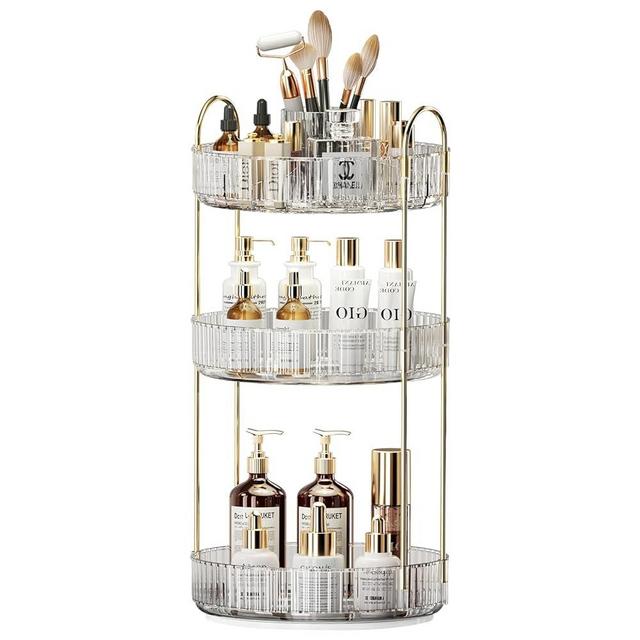 360° Rotating Makeup Organizer, Large-Capacity Skincare Make Up Storage 3 Tier Perfume Organizers Cosmetic Dresser Organizer with Makeup Brush Holder, Fits Bedroom, Bathroom, Vanity Shelf Countertop