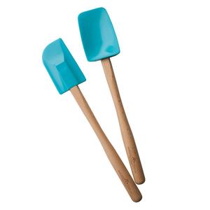 Heirloom Living 2-Piece Ultra-Pure Silicone Spatula and Spoonula Set - Wooden Handle - Made in the USA (Bahama Blue)