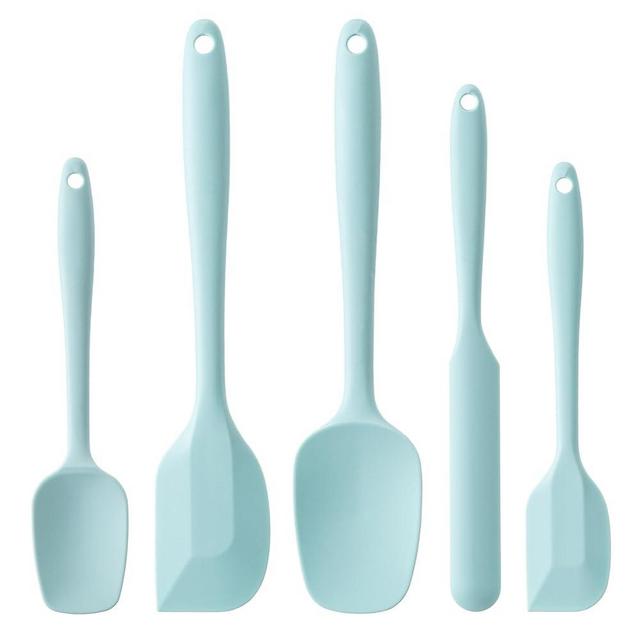 Silicone Spatula Set, 5 Piece Food Grade Rubber Spatulas for Baking, Cooking, and Mixing High Heat Resistant Non Stick Dishwasher Safe BPA-Free (Macaron blue)