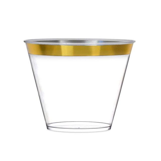 Plastic Rim Cups - 9 oz | Gold | Old Fash Cups | 100 Pcs.