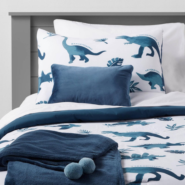 5pc Full/Queen Dinosaur Comforter Set Watercolor Blue - Pillowfort™