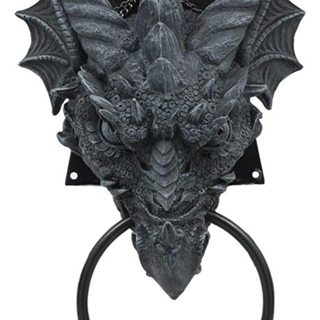 Ebros Ancient Horned Dragon Head Door Knocker Myths and Legends Dungeons and Dragons Home Decor Figurine