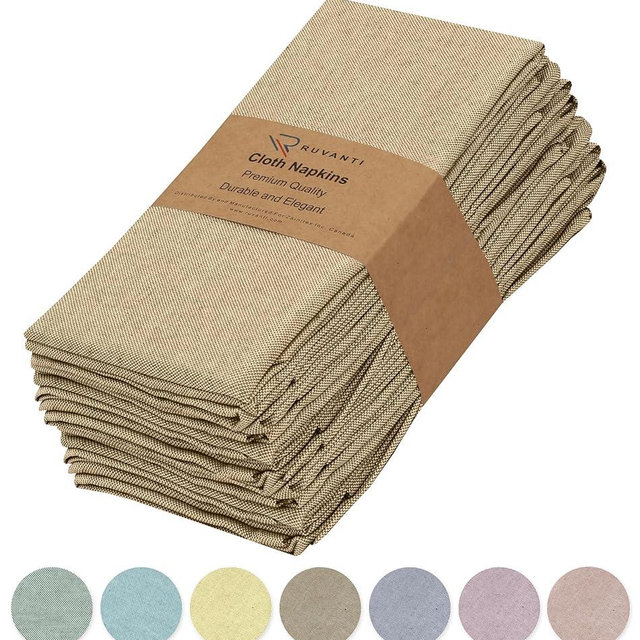 Ruvanti Cloth Napkins Set of 6, 18x18 Reusable Napkins Cloth Washable, Soft & Durable Table Napkins, Poly Cotton Fabric Dinner Napkins for Parties, Christmas, Thanksgiving, Weddings - Sand