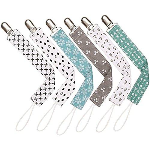 Pacifier Clips by Upsimples - 6 Pack - Universal Fit Baby Soothie Pacifier Holder, Teething Ring Holder for Baby Girls and Boys