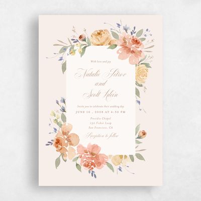 Coral, Pink Wedding Invitation - Reagan Portrait