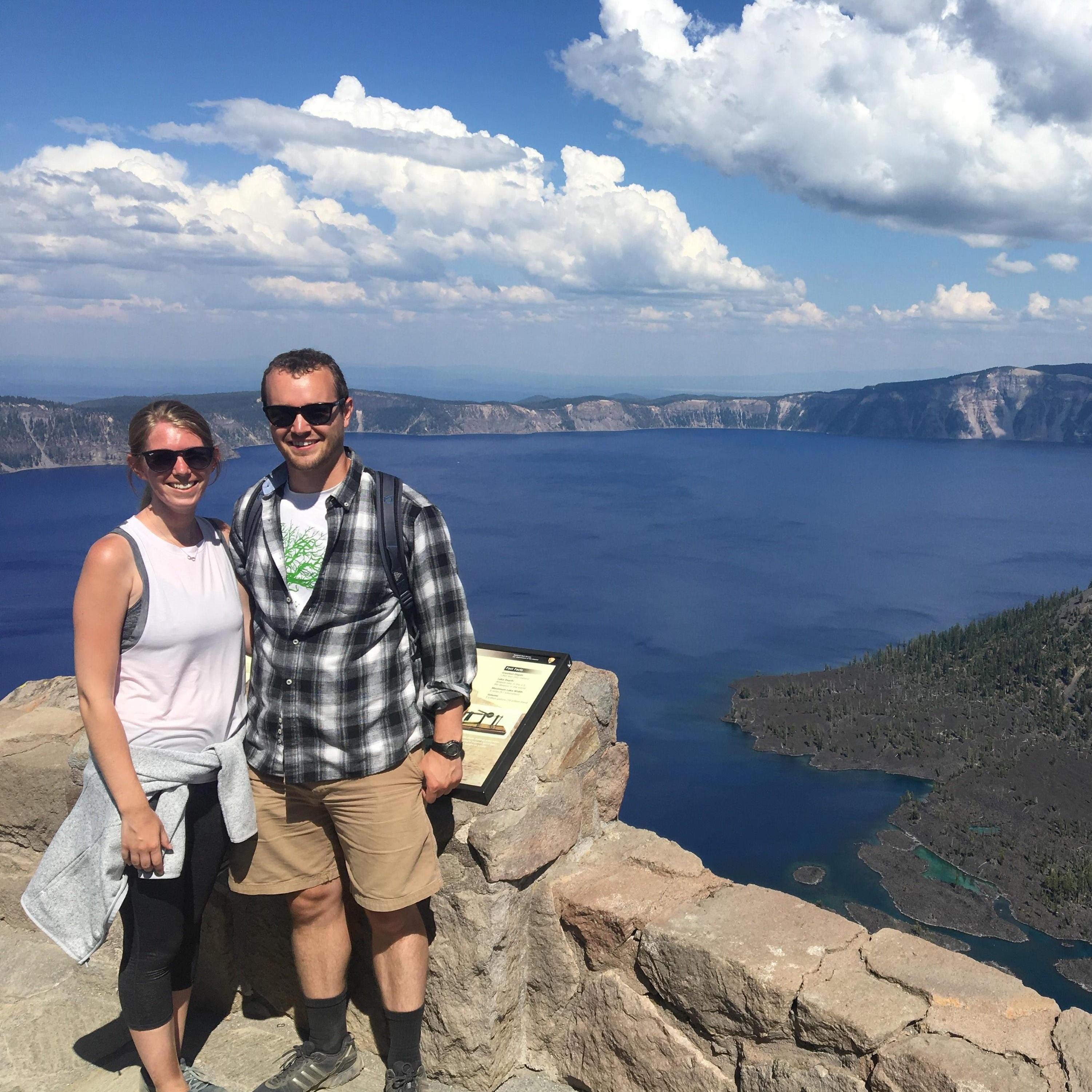 Hiking at Crater Lake National Park in Oregon.