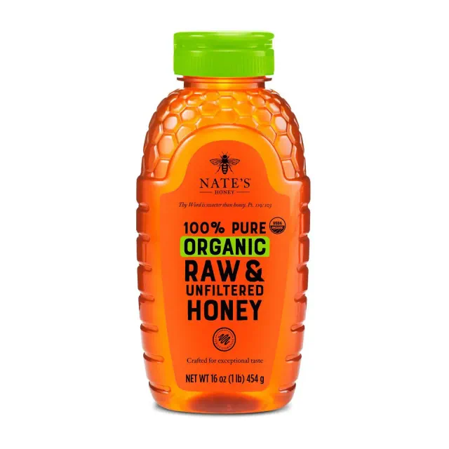 Nate's Honey 100% Pure Raw Unfiltered Organic Honey - 16oz