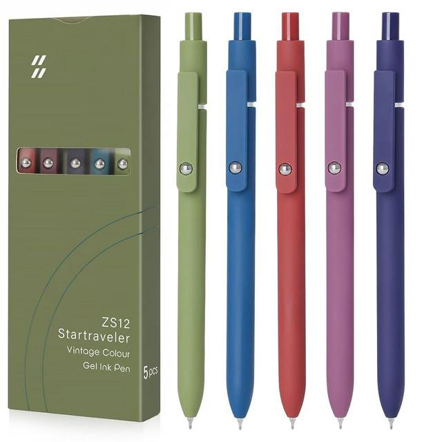 FIOVER Gel Pens, 5pcs 0.5mm Quick Dry Black Ink Fine Point Smooth Writing Pens High-End Series Ballpoint for Office School Supplies(Retro color)