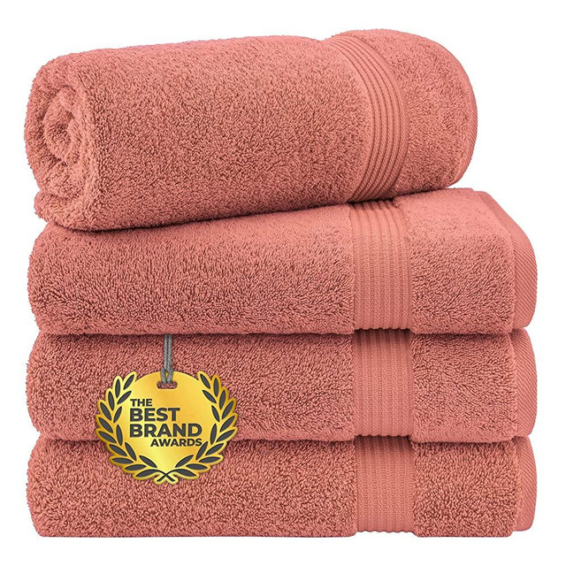 Cotton Paradise Bath Towels, 100% Turkish Cotton 27x54 inch 4 Piece Bath Towel Sets for Bathroom, Soft Absorbent Towels Clearance Bathroom Set, Coral Bath Towels