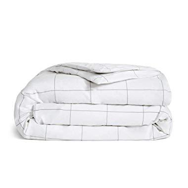 Brooklinen Luxe Duvet Cover with Extra-Long Corner Ties and Button Closure – 480 Thread Count Cotton Sateen – 100 Percent Long-Staple Cotton – Oeko-TEX Certified – Windowpane – Full/Queen