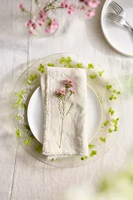 Pressed Floral Glass Charger Plate