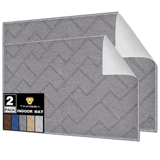 Indoor Doormat Set Front Back Door Mat Entryway Rug Non-Slip Resist Dirt Premium Absorbent Inside Floor Mats for Entrance Patio Machine Washable Low-Profile 20"X32"+24"X35" (Light Grey)