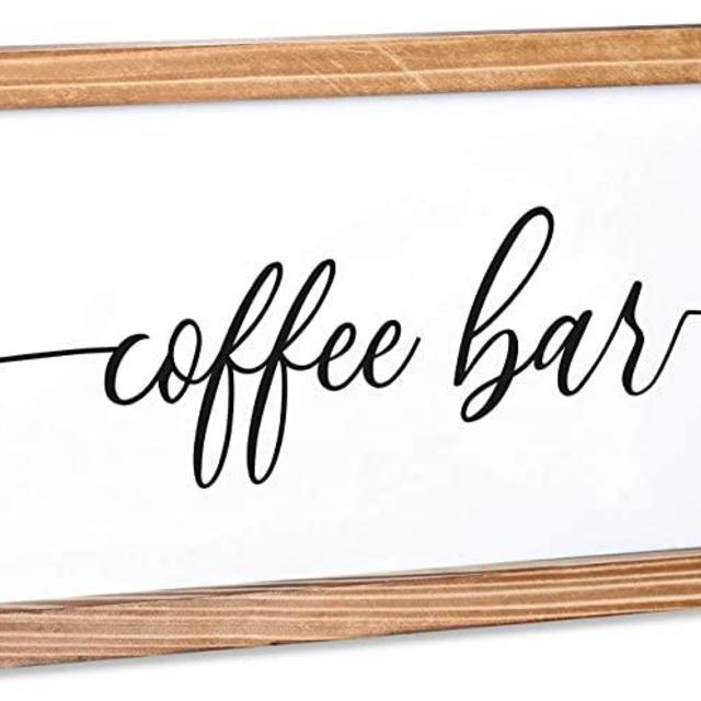 Coffee Bar Sign - Rustic Kitchen Sign - Modern Farmhouse Kitchen Decor, Kitchen Wall Decor, Rustic Home Decor, Coffee Bar Decor with Solid Wood Frame 8x17 Inch
