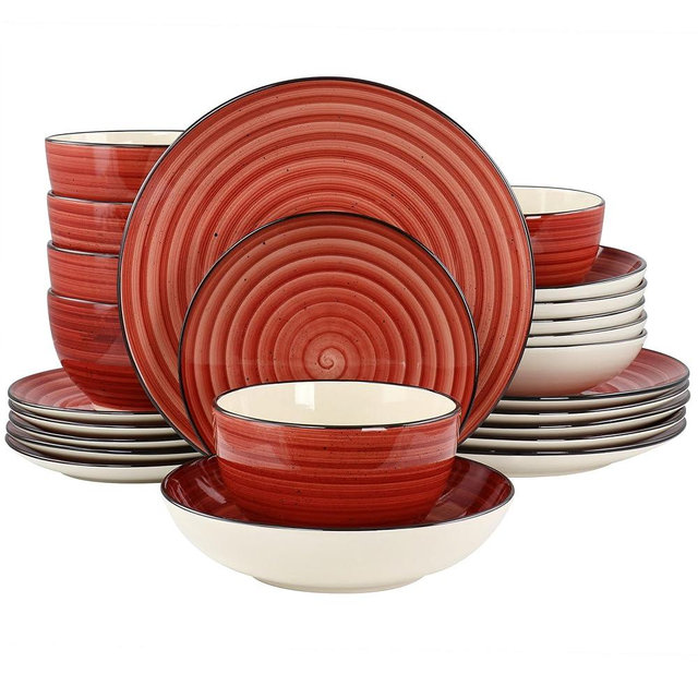 Elama Gia 24 Piece Stoneware Dinnerware Set (Red)
