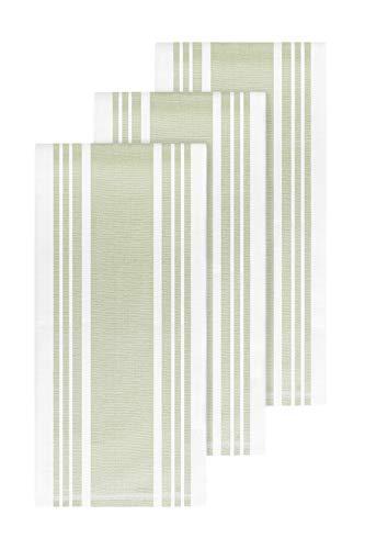 All-Clad Textiles Cotton Kitchen Towels with Dual Woven Stripes, Reversible, Highly Absorbent, Inhibits Bacterial Odors, 17-inch by 30-inch, 3-Pack, Fennel
