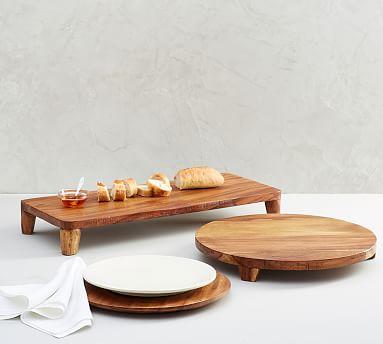 Handcrafted Acacia Wood Pedestal Tray - Rectangle