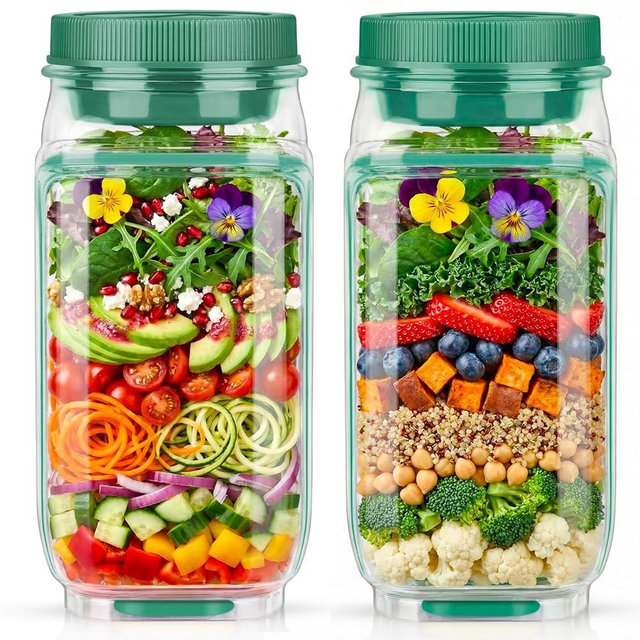 2PC Salad Jar with Side Opening – Double-Lock Leak-Resistant Design, Vertical Layering Keeps Salads Fresh, Leak-Proof Salad Jar with Dressing Cup, Durable Salad Container for Lunch, Meal Prep & Work