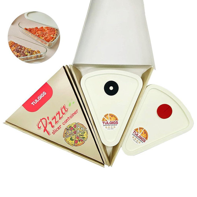 Reusable Pizza Slice Container Storage, Tray and Saver to Organize & Save Space with BPA-Free Microwavable Heat & Shock Resistant Tempered Glass Material,Eco-friendly Silicone Material Lid (2)