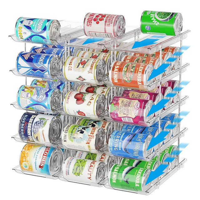 BingoHive Can Organizer for Pantry Stackable 5 Tiers Can Storage Organizer Pantry Soda Can Organizer for Fridge 60 Cans Rack Automatic Rolling Canned Food Organizer for Refrigerator Kitchen Clear