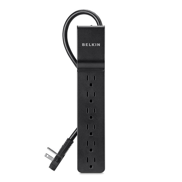 Belkin Power Strip Surge Protector with 6 AC Multiple Outlets - Flat Rotating Plug, 6 ft Long Heavy Duty Extension Cord for Home, Office, Travel, Computer Desktop & Charging Brick - Black (600 Joules)