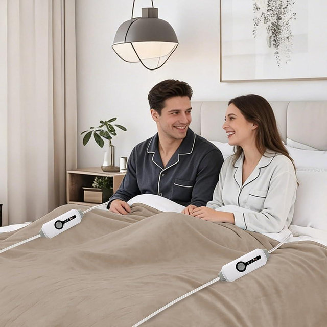 ONDAN Electric Heated Blanket 90"x100" King Size Microplush Cover Blanket, 4 Heat Settings & 10 Hours Auto Off, Cozy & Warm for All Night, Machine Washable, Light Brown