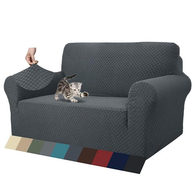 ZNSAYOTX 1 Piece Jacquard Couch Covers for 2 Cushion Couch High Stretch Loveseat Slipcover for Pets Dogs Anti Slip Love Seat Sofa Slipcover Furniture Protector (Loveseat, Dark Grey)