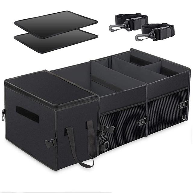 X-cosrack Car Trunk Organizer, Washable Large Capacity with Insulation Cooler Bag, Adjustable Multi Compartments Cargo Storage Organizer,To Suit Any In-vehicle,Collapsible(Black)