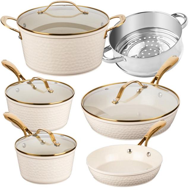Gotham Steel 10 Piece Hammered Cream Nonstick Ceramic Cookware Set
