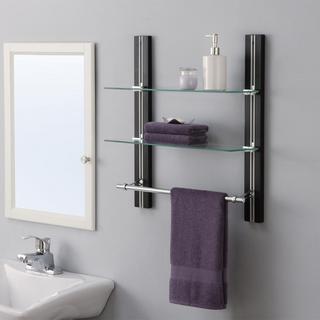 2-Tier Adjustable Shelf with Towel Bar
