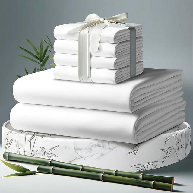 DECOLURE 100% Organic Viscose Derived from Bamboo Sheets King Size 6pcs - Ultra Soft & Luxuriously Cooling, 17" Deep Pocket, Double Stitching, Perfect for Hot Sleepers - King Bed Sheets (White)