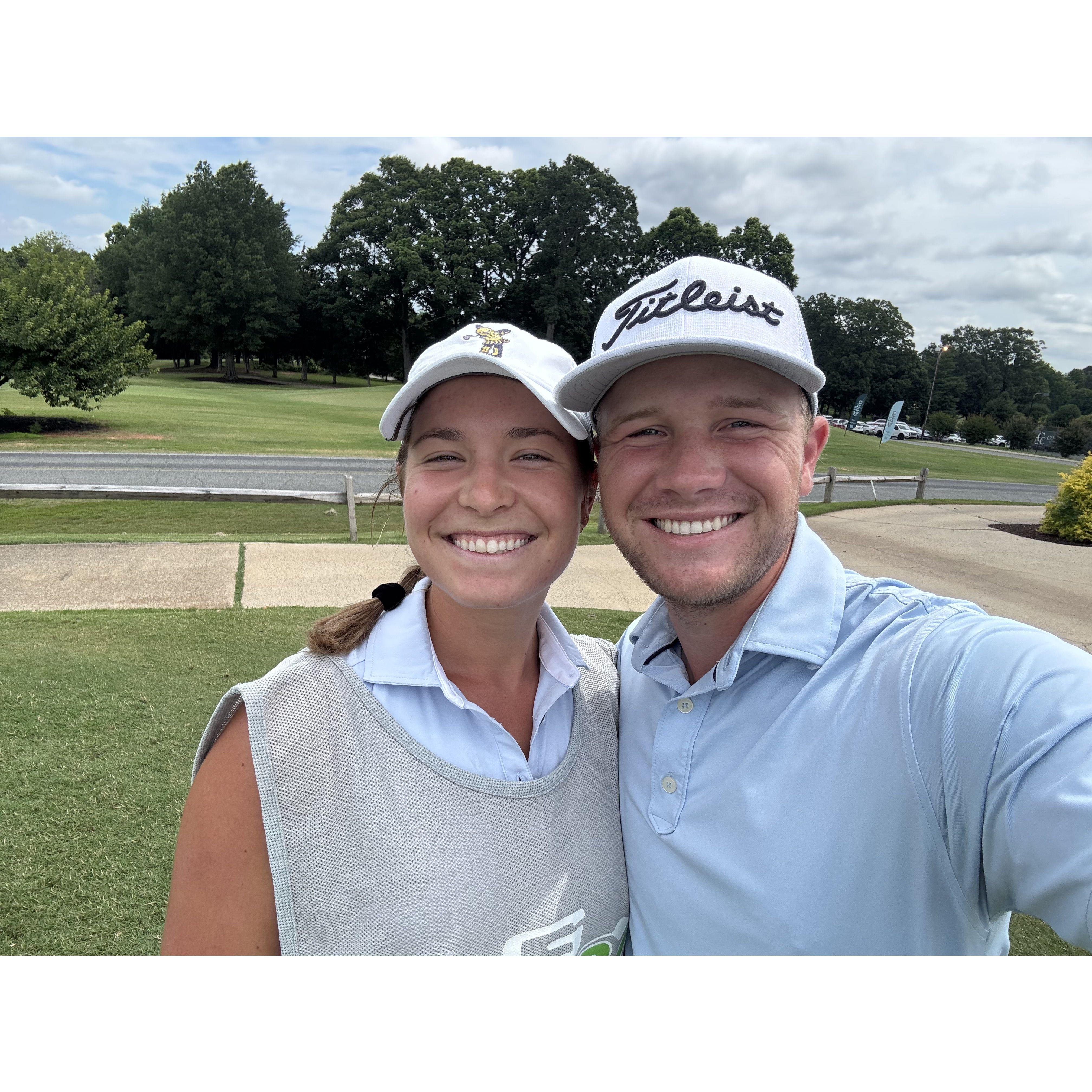 The first time Ava caddied for Noah a week after Noah proposed!