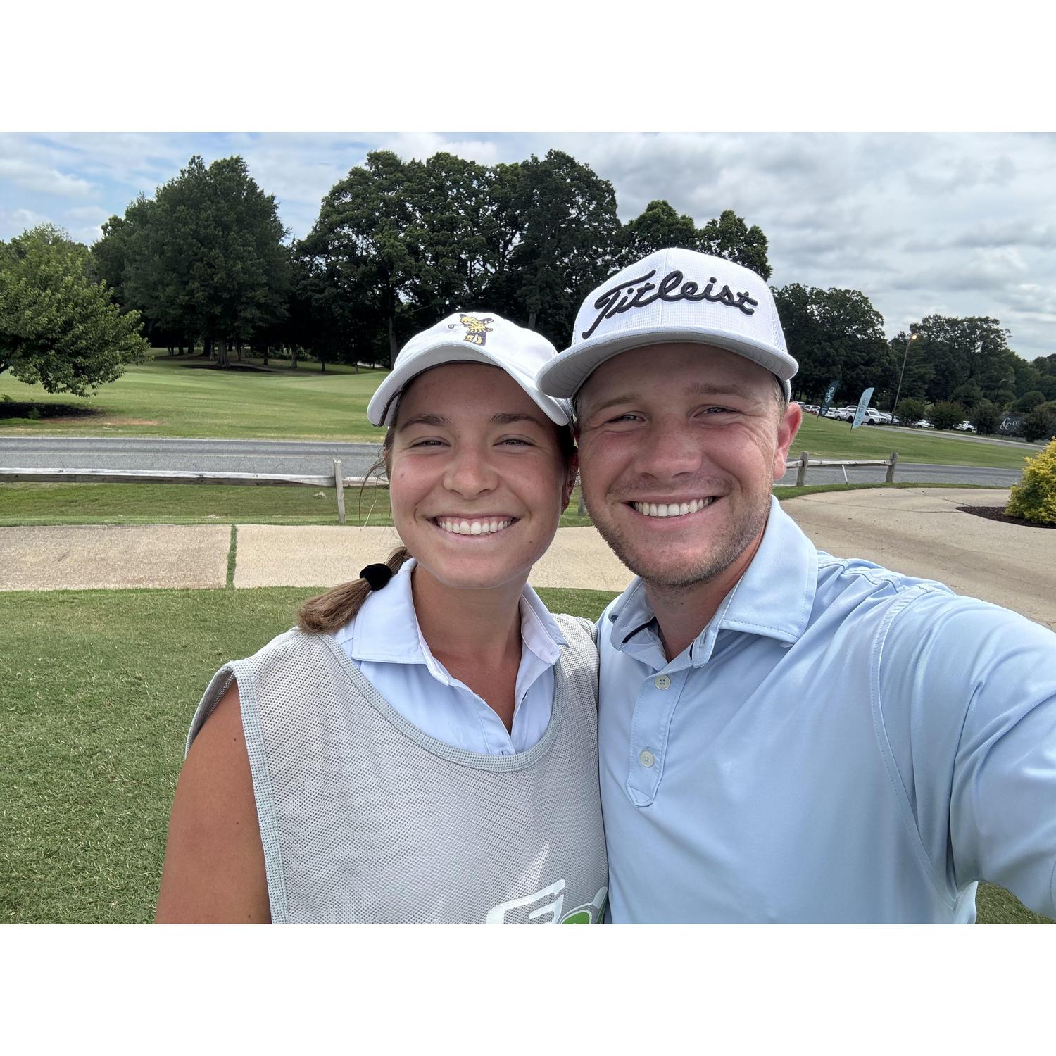 The first time Ava caddied for Noah a week after Noah proposed!