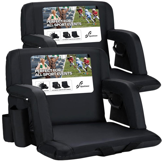 Sportneer Bleacher Chairs with Back and Cushion: 24'' Extra Wide 2.5'' Thick Comfy Cushion Stadium Seats with Armrest, 6 Adjustable Angle Bleacher Seat for Sport Events Concerts Parks Camping Fishing