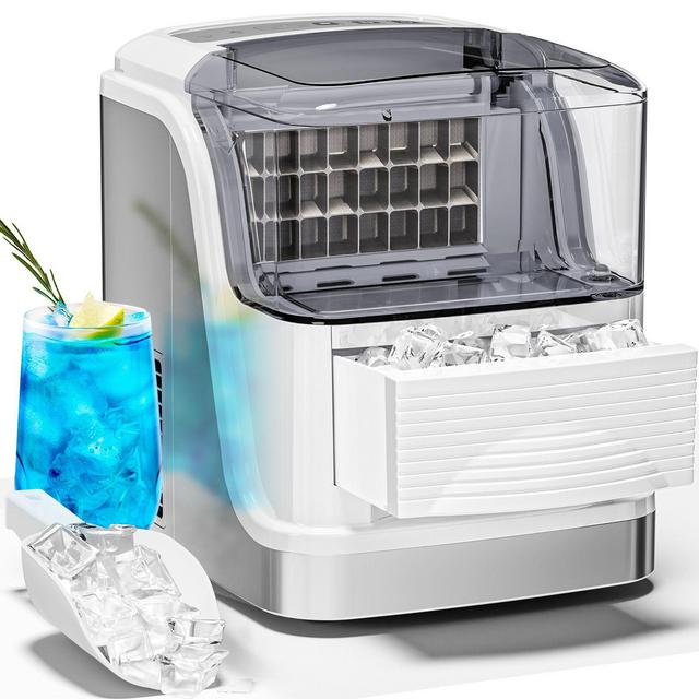 R.W.FLAME Ice Cube Maker Countertop, 24 pcs Ice Cubes One Cycle, Portable with 2 Ice Sizes, Compact Ice Maker with Scoop and Basket, Silver