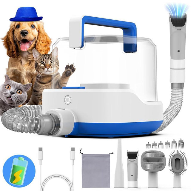 UBROBO Rechargeable Dog Vacuum for Shedding Grooming, 4000mAh Cordless Dog Grooming Kit, Dog Hair Vacuum with 4 Tools, 3L Dust Cup, 3 Levels for Outdoor Yard Patio Garden