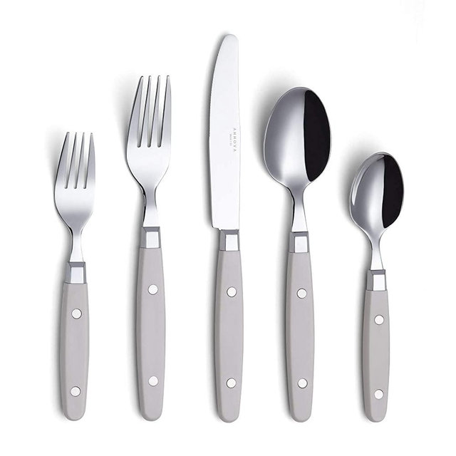 ANNOVA Silverware Set 20 Pieces Stainless Steel Cutlery Color Handle With Rivet/Retro Style Flatware - 4 x Dinner Knife; 4 x Dinner Fork; 4 x Salad fork; 4 x Tablespoon; 4 x Teaspoon (Cream White)