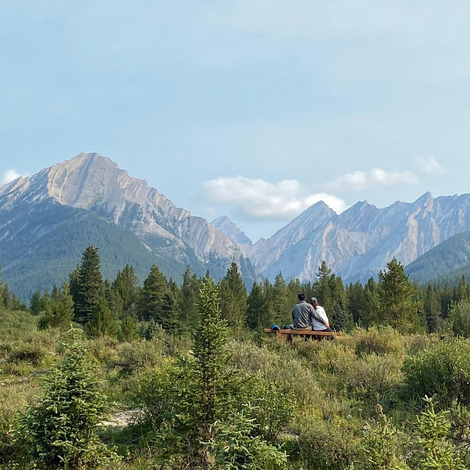 When hiking Johnston Canyon at Banff National Park, we met and passed a couple of kind, local women along the trail who saw us sitting here and thought we looked too cute to not take a photo!