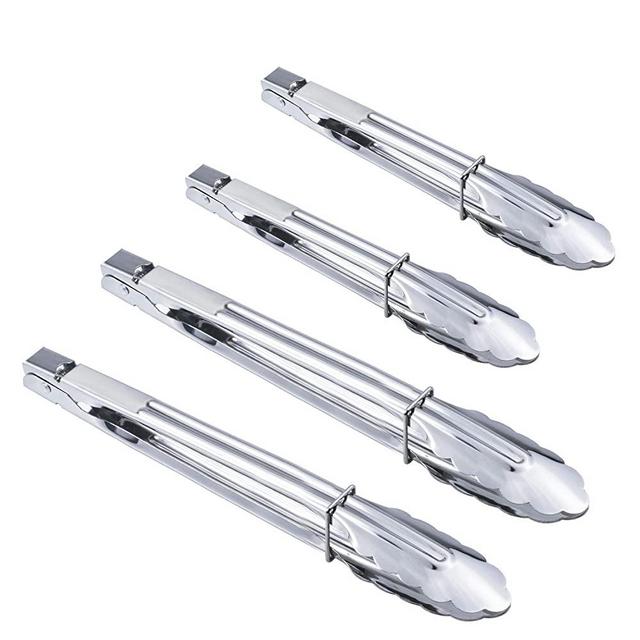 HINMAY Stainless Steel Utility Food Tongs Set Kitchen Metal Tongs for Cooking Grilling Barbecue BBQ and Serving Salad (9 12 Inch 4 Pieces)