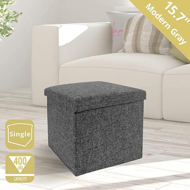 Seville Classics 15.7" Foldable Storage Footrest Toy Box Coffee Table Ottoman, Single, Charcoal Gray