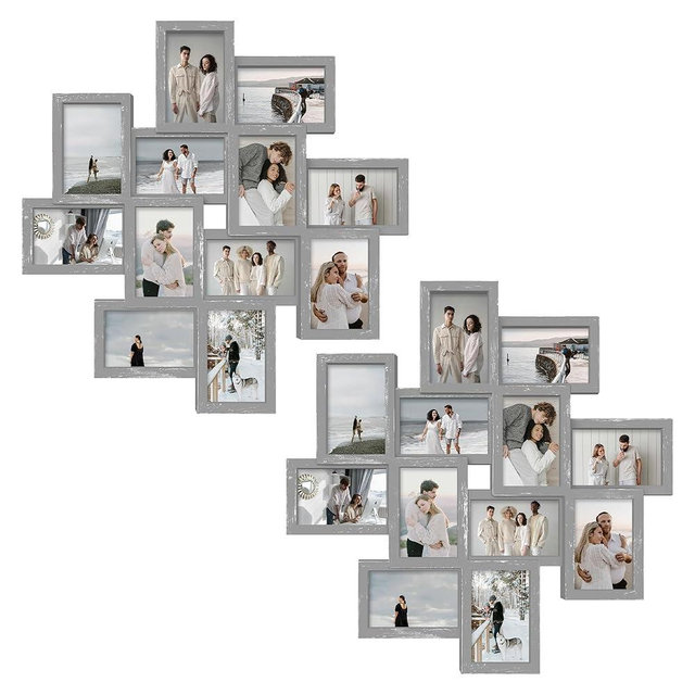 Jerry & Maggie Photo Frame 25x25 Family Picture Frames Collage Wall Decor 4x6 Pictures 12 Opening, Selfie Gallery Collage Wall Hanging, Wall Photo Frames for Living Room Decorations (Ashes/ 2 Pack)