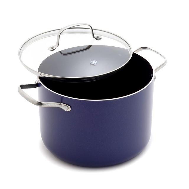 Blue Diamond 8-Quart Stockpot with Lid, Diamond Infused PFAS-Free Ceramic Nonstick, Durable Metal Utensil Safe & Scratch Resistant, Even Heating, Dishwasher Safe, Glass Lids, Oven Safe, Blue