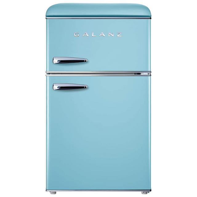 Galanz GLR31TBEER Retro Compact Refrigerator, Mini Fridge with Dual Doors, Adjustable Mechanical Thermostat with True Freezer, 3.1 Cu FT, Blue