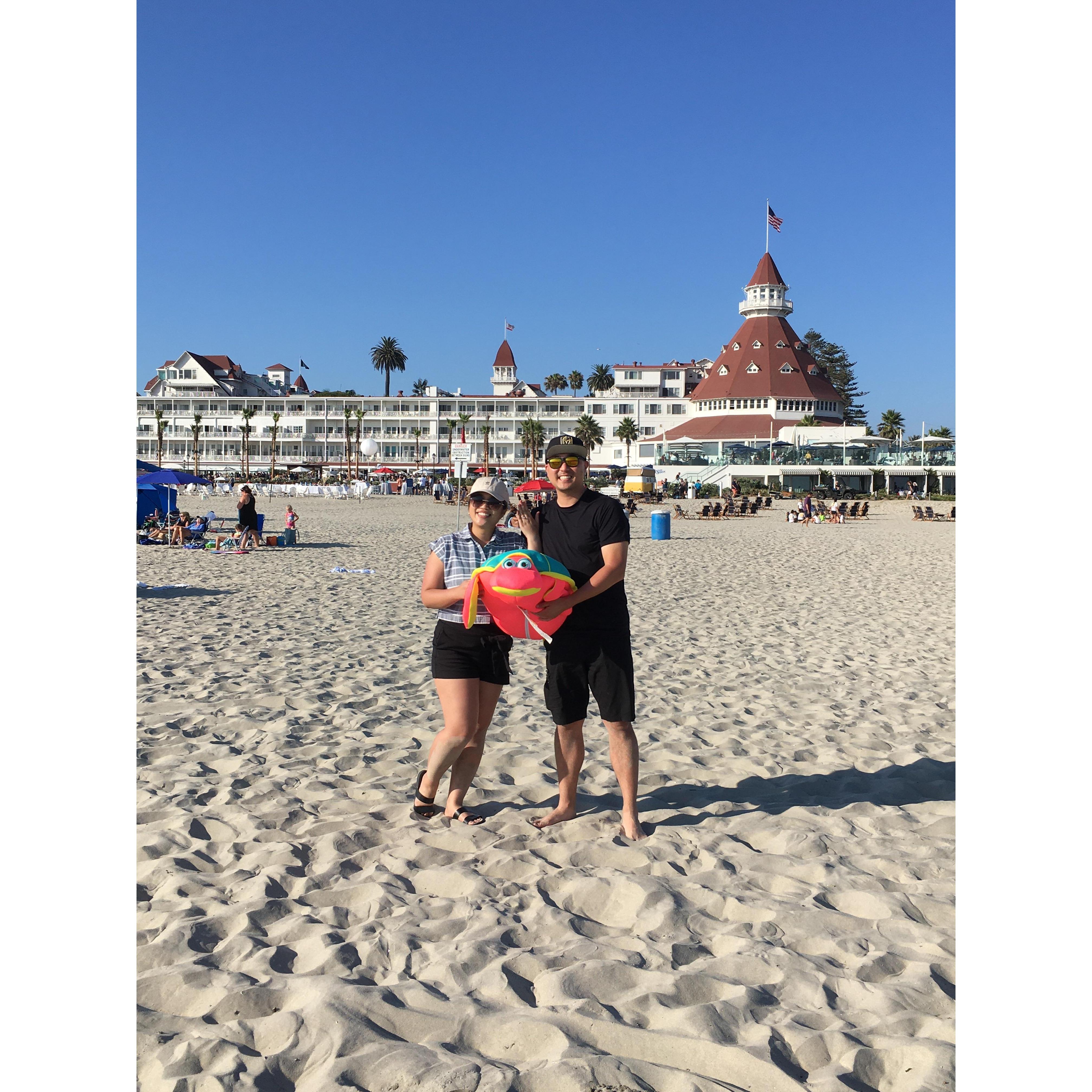 Surprise proposal at Coronado Beach on August 07, 2021