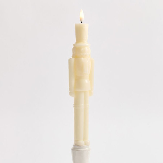 Flameless Nutcracker Taper Candle, Ivory