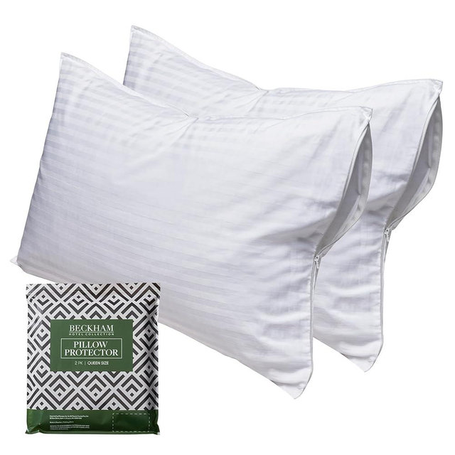 Beckham Hotel Collection Queen Size White Pillow Protector with Zipper Set of 4, Soft and Breathable Cotton Pillow Protector Covers